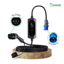 Coswatt Elektrikli Araba Taşınabilir Şarj Istasyonu 7,4Kw / 32A / Tip-2 / 3X32A Fiş / Monofaze/ 5mt